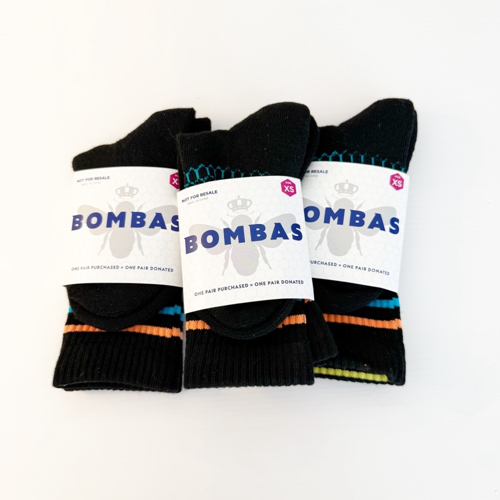 NWT Bombas Kids Black Socks with Colorful Stripes